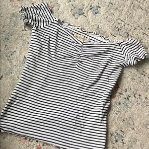 Hollister Black and White Striped Short Sleeve Top